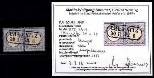 Deutsches Reich 5 gestempelt Kurzbefund Sommer BPP, frühe Verwendung #OO460