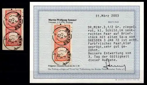 Deutsches Reich 3 gestempelt Befund Sommer BPP, frühe Verwendung #OO464