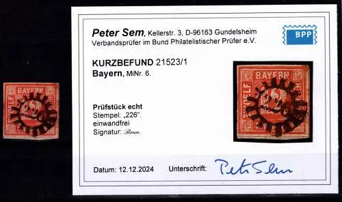 Bayern 6 gestempelt Kurzbefund Sem BPP #OO432