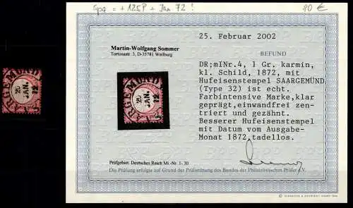 Deutsches Reich 4 gestempelt Hufeisenstempel Saargemünd, Befund Sommer #OO459