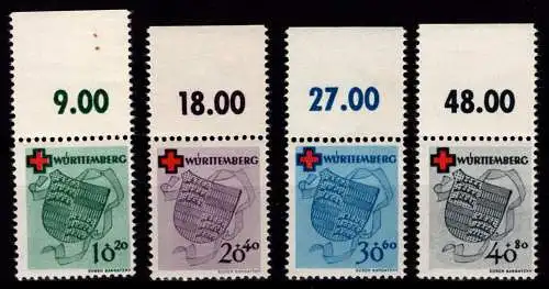 Französische Zone Württemberg 40-43 P OR postfrisch Oberrand vorgefaltet #OO535