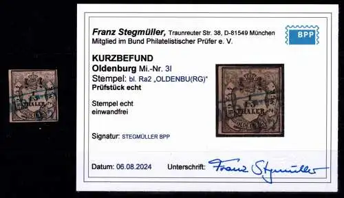Oldenburg 3 I gestempelt kurzbefund Stegmüller BPP #OO442
