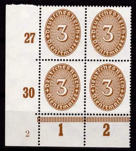 Deutsches Reich Dienst 114 X Pl.-Nr 2 postfrisch 4er Block #OO468