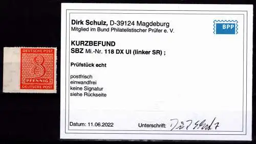 SBZ 118 DX UI postfrisch Kurzbefund Schulz BPP #OO519