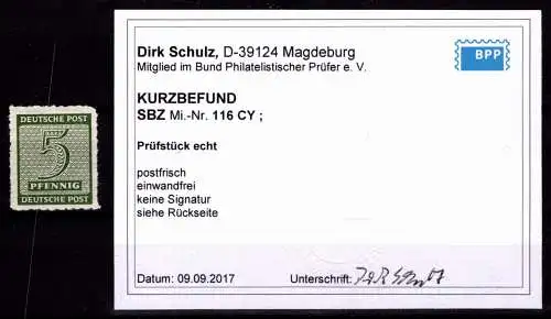 SBZ 116 CY postfrisch Kurzbefund Schulz BPP #OO517