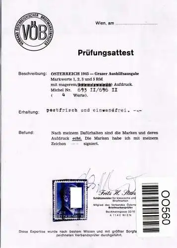 Österreich 693 II- 696 II postfrisch Fotoattest Sturzeis VÖB #OO560