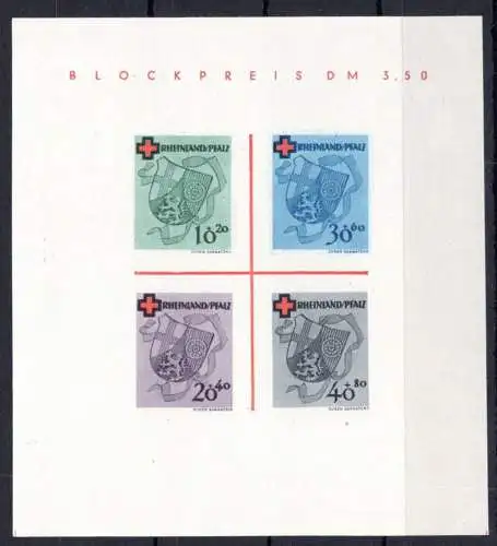 Französische Zone Rheinland Pfalz Block 1 ohne Gummi wie verausgabt #OO596