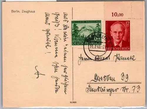 Deutsches Reich 855, 856 Ecke 2 auf Postkarte Berlin #ON847