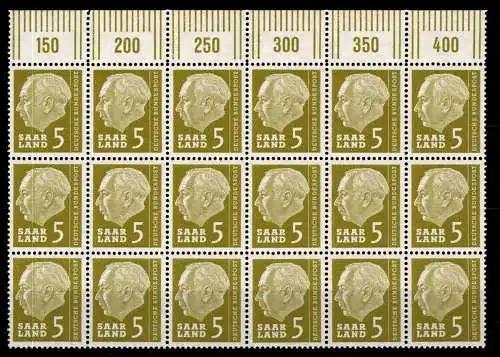 Saarland 384 W OR postfrisch 18 er Block ungefaltet 6 x OR #ON870