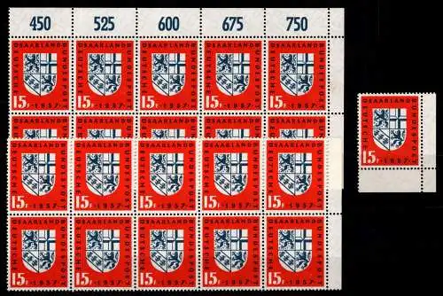 Saarland 379 Ecke 2 OR postfrisch 2 x im 10er Block + Ecke 4 #ON871