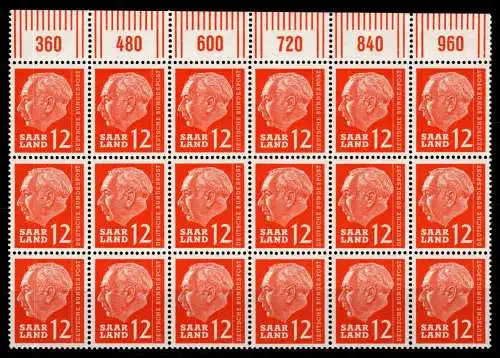 Saarland 387 W OR postfrisch 18 er Block gefaltet 6 x OR #ON869