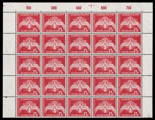 Saarland 432 Ecke 1+2 postfrisch 25 er Block gefaltet OR x 5 #ON889