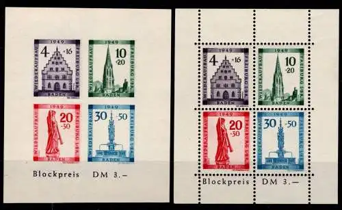 Alliierte Besetzung Baden Block 1 A+B ** postfrisch geprüft Schlegel BPP #ON945