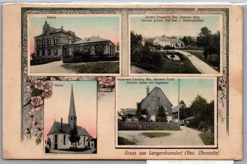 Ak Langenchursdorf Schule Gasthof Kirche 1915 #ON976