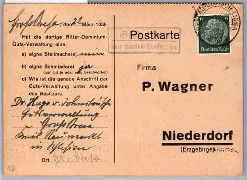 Deutsches Reich 516 auf Postkarte Landpoststempel Oberschlesien #ON995