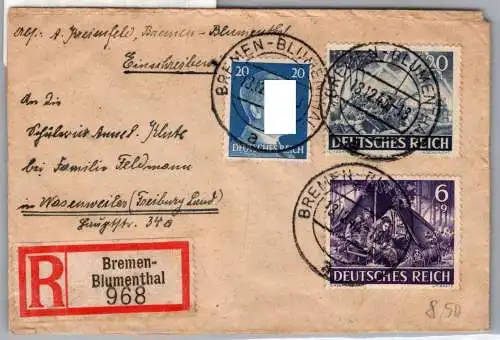 Deutsches Reich 791, 834, 838 auf Brief Einschreiben #ON987