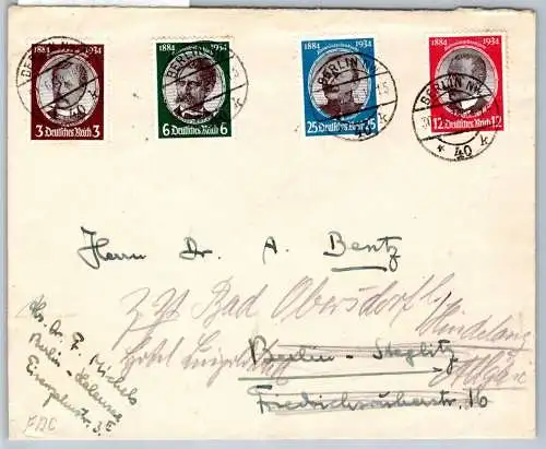 Deutsches Reich 540-543 als Ersttagsbrief Kolonialforscher #OO216