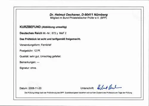 Deutsches Reich 672 y auf Brief #OO224