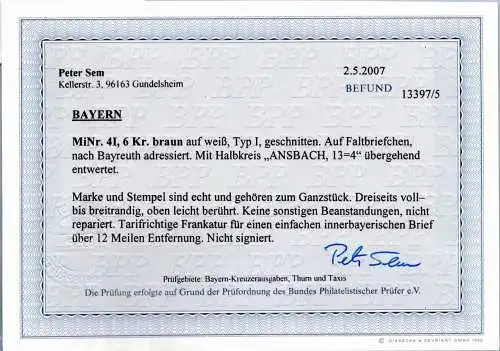 AD Bayern 4 I auf Brief Einzelfrankatur #OO230