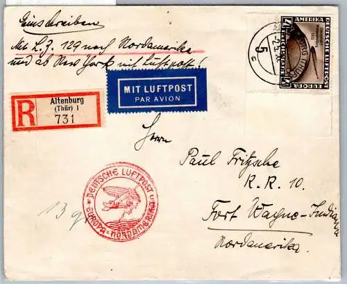 Deutsches Reich 498 auf Brief Einschreiben Zeppelinfahrt #OO218