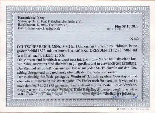 Deutsches Reich 19, 21 a auf Brief Mischfrankatur #OO229