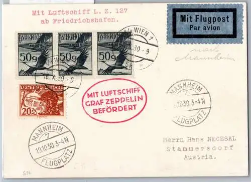 Deutsches Reich Zeppelinpost auf Postkarte Mannheimfahrt #OO233