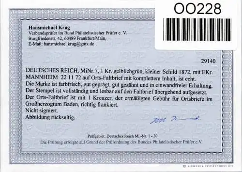 Deutsches Reich 7 auf Brief Einzelfrankatur #OO228