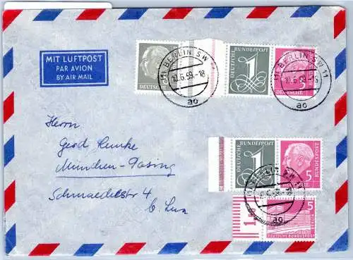 BRD Bund ZD WZ 15a X, W 17 X auf Brief Luftpost #OO310