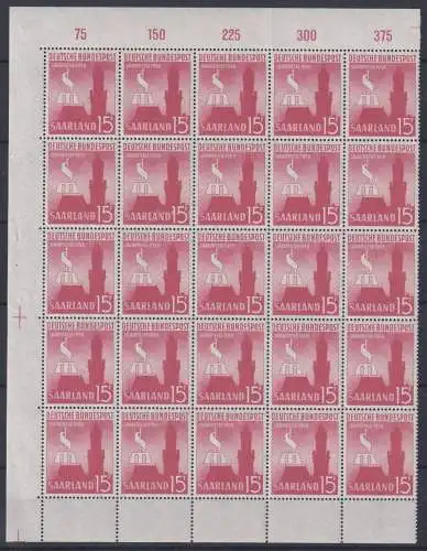 Saarland 435 Ecke 1+3 postfrisch 25 er Block gefaltet OR x 5 #ON886