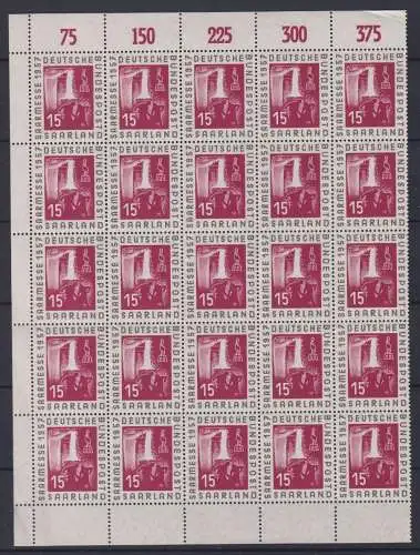 Saarland 400 Ecke 1+3 postfrisch 25 er Block gefaltet 5 x OR #ON882