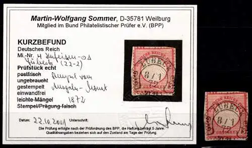 Deutsches Reich 4 gestempelt Ausgabemonat, Hufeisenstempel, Befund Sommer #OO792