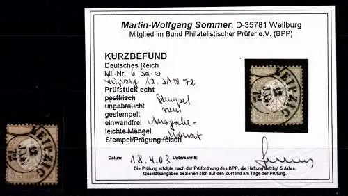 Deutsches Reich 6 gestempelt Ausgabemonat, Befund Sommer #OO787