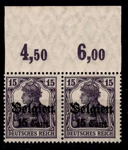 Deutsche Besetzung 1. WK Belgien 16 b II P OR postfrisch als Paar #OO971