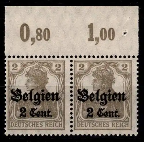 Deutsche Besetzung 1. WK Belgien 10 P OR postfrisch als Paar #OO962