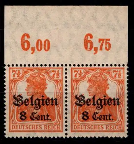 Deutsche Besetzung 1. WK Belgien 13 a II P OR postfrisch als Paar #OO966