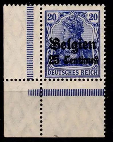 Deutsche Besetzung 1. WK Belgien 4 II postfrisch Eckrand, geprüft Hey BPP #OO953