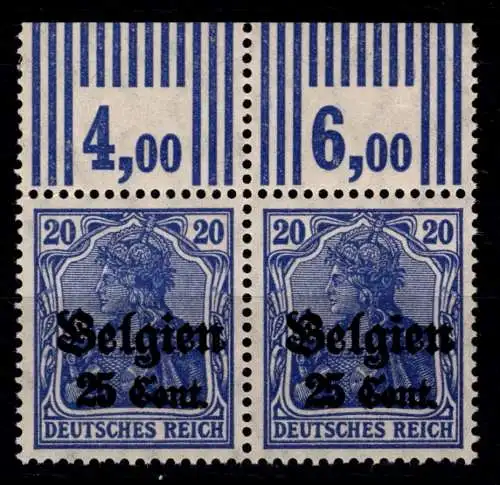 Deutsche Besetzung 1. WK Belgien 18 a W OR postfrisch als Paar, 3`7`3 #OO973