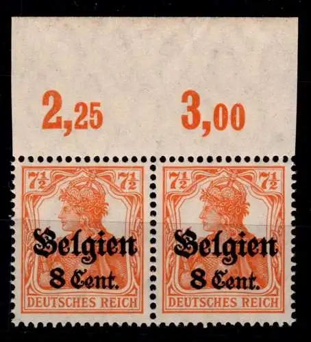 Deutsche Besetzung 1. WK Belgien 13 a I P OR postfrisch als Paar #OO965