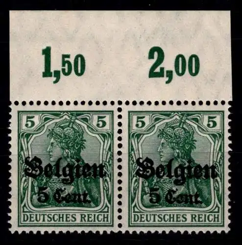 Deutsche Besetzung 1. WK Belgien 12 I P OR postfrisch als Paar #OO964