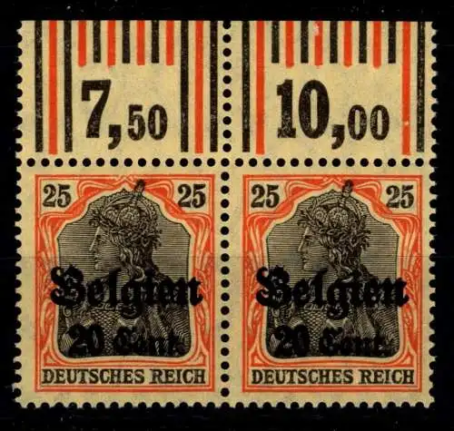 Deutsche Besetzung 1. WK Belgien 17 W OR postfrisch als Paar, 2`3`2/1`4`1 #OO972