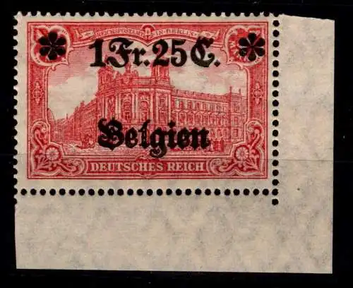 Deutsche Besetzung 1. WK Belgien 8 postfrisch vom Eckrand #OO960