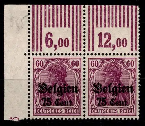 Deutsche Besetzung 1. WK Belgi 21 a W OR postfrisch als Paar, 2´9´2/3`7`3 #OO978
