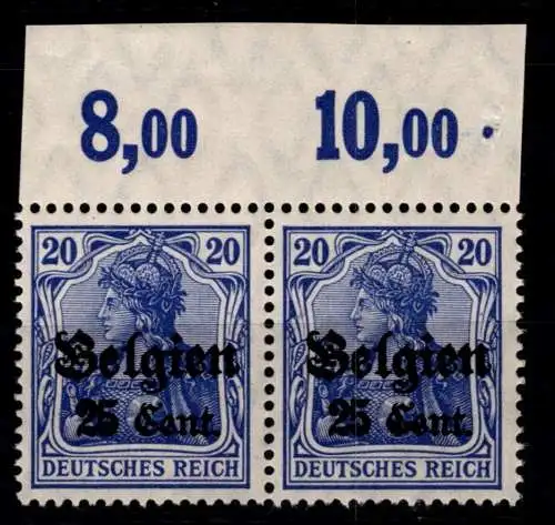 Deutsche Besetzung 1. WK Belgien 18 d P OR postfrisch als Paar #OO976