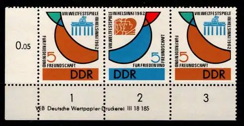 DDR W Zd 40 DV 1-3 postfrisch Zusammendruck Druckvermerk #OP021