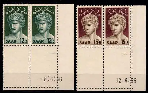 Saarland 371-372 Br postfrisch Paar Ecke 4 #OP005