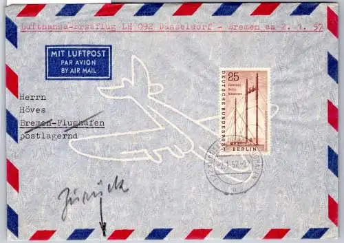 Berlin 157 auf Brief Lufthansa Erstflug #OP155