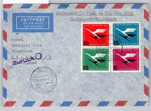BRD Bund 205-208 auf Brief Lufthansa Erstflug #OP108