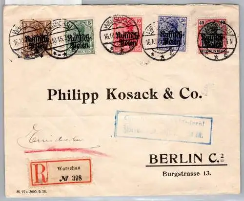 Besetzung Deutsche Post Polen 1-5 auf Brief Satzbrief Einschreiben #OP055