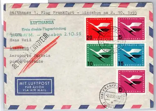 BRD Bund 205-208 auf Brief Lufthansa Erstflug #OP104