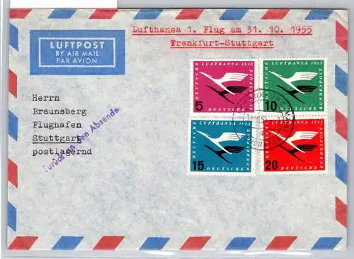 BRD Bund 205-208 auf Brief Lufthansa Erstflug #OP109
